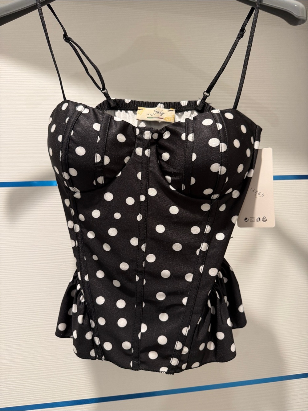 Black and White Polka Dot Bustier Top - Women